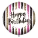 Globo de foil de cumpleaños – con la inscripción "Happy Birthday", diseño a rayas en dorado-negro-rosa 46cm