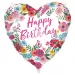 Globo de foil de cumpleaños – con la inscripción "Happy Birthday", en forma de corazón, con diseño floral de 46 cm