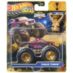 Hot Wheels Monster Trucks: Torque Terror coche de campeonato con trofeo 1/64 – Mattel