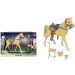 Juego de caballos marrón con silla y accesorios