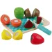 Juego de frutas de madera para cortar con tabla de cortar y cuchillo