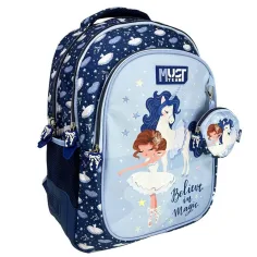Luna: Mochila escolar redondeada de 3 compartimentos Believe in Magic con unicornios, mochila 32x18x43cm