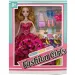 Muñeca de moda con vestido de lentejuelas rosas y accesorios 28cm