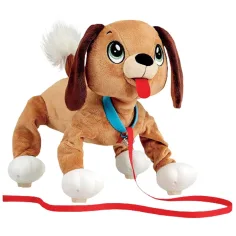 imagen de Peppy Pups: Perro de peluche marrón con correa de 28 cm 1