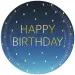 Plato de papel azul con la inscripción "Happy Birthday" set de 8 unidades 23cm