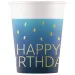 Vaso de papel azul con la inscripción "Happy Birthday" 8 unidades 200ml