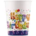 Vasos de papel "Happy Birthday" coloridos de 200 ml, set de 8 unidades